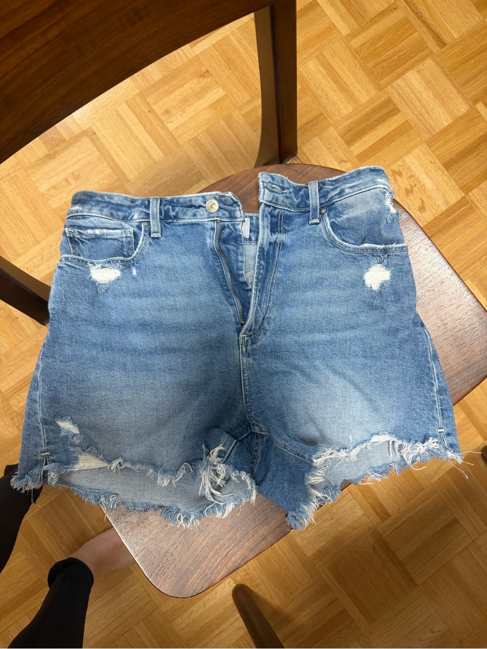 PAIGE Light Blue Distressed High-Rise Denim Shorts